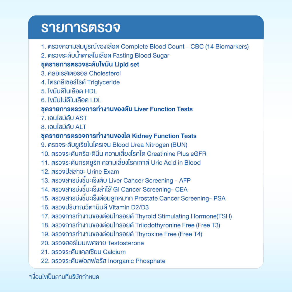 แพ็กเกจตรวจสุขภาพคุณผู้ชาย (22 รายการ)